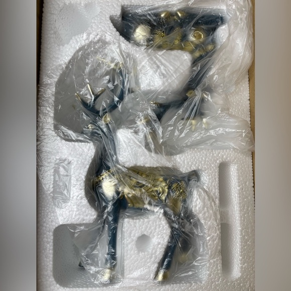 2 Pc Elk Deer Blue Holiday Decor Statues - Picture 3 of 12